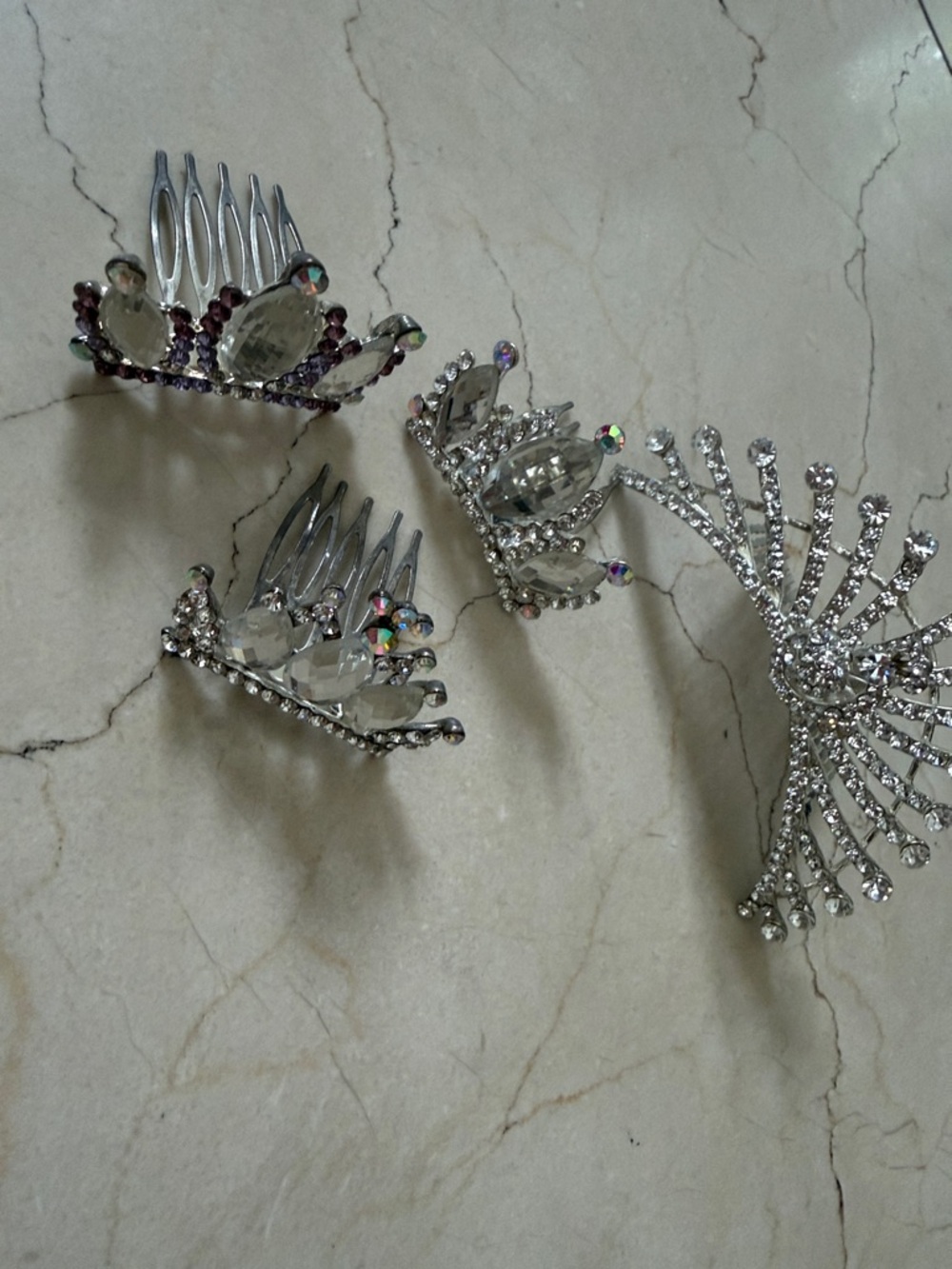 Crystal Hair Comb Set - Silver Clear Rhinestone Accents